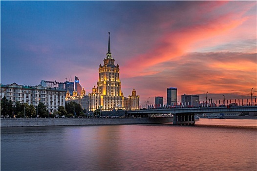 酒店,乌克兰,桥,日落,莫斯科,俄罗斯