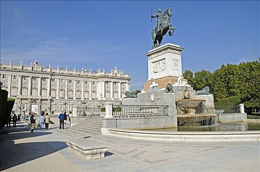 骑马雕像,纪念建筑,东方,马德里皇宫,皇宫,马德里,西班牙,欧洲