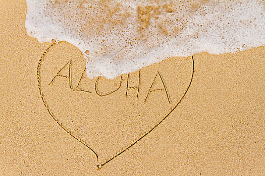 海洋,水,洗,上方,心形,沙子,文字,檀香山,瓦胡岛,夏威夷,美国