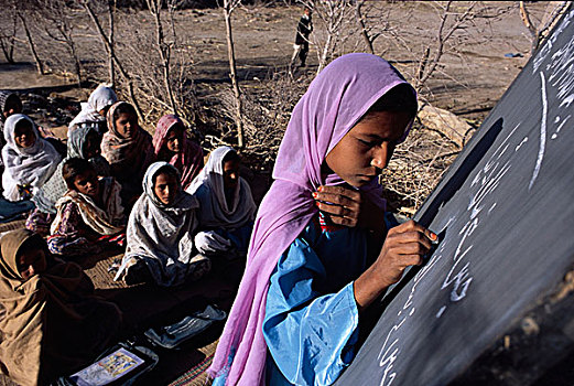 孩子,黑板,班级,支持,学校,乡村,地区,巴基斯坦,九月,2008年