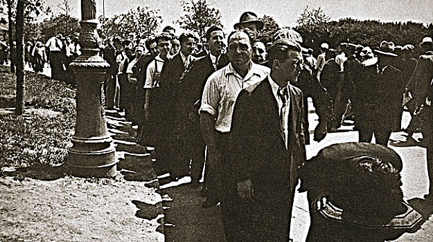 工人,排队,水,炮台公园,纽约,美国,早,20世纪30年代