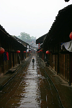 四川省泸州市尧坝古镇的青石板古街道
