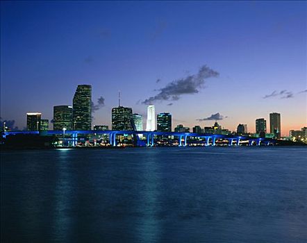 迈阿密,天际线,黎明,佛罗里达,美国