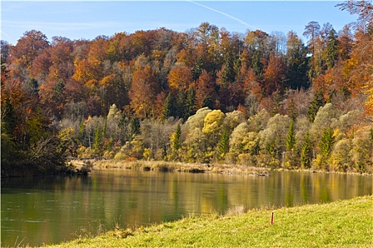 秋季,伊萨河,拜恩州,德国