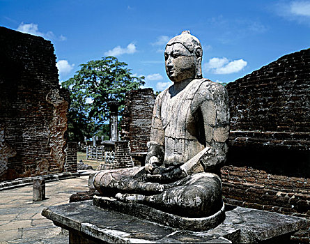 坐佛,雕塑,庙宇,伽尔寺,波隆纳鲁沃,斯里兰卡