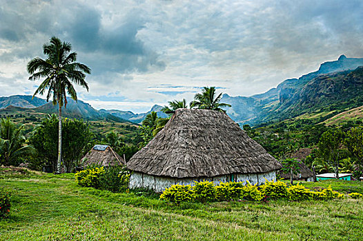 传统,茅草屋顶,屋顶,小屋,高地,维提岛,斐济,南太平洋