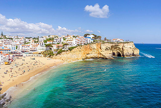 沙滩,白房子,阿尔加维,葡萄牙,欧洲