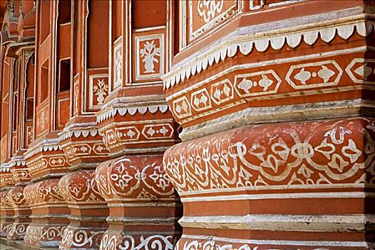 特写,柱子,建筑,风之宫,斋浦尔,拉贾斯坦邦,印度