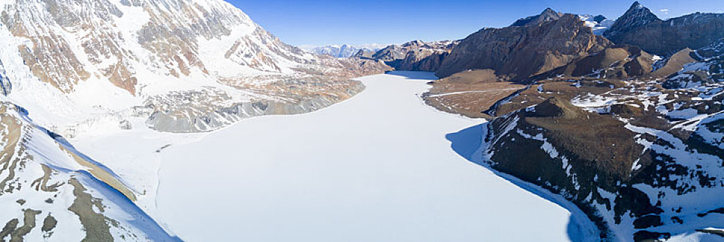 湖,冰冻,航拍,喜马拉雅山,尼泊尔