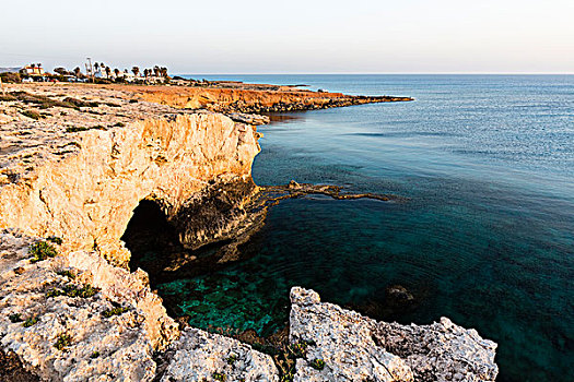 海洋,洞穴,岩石,海岸线,地中海,日落,塞浦路斯