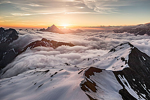 巴伐利亚阿尔卑斯山,日出,高处,云,奥伯斯多夫,巴伐利亚,德国