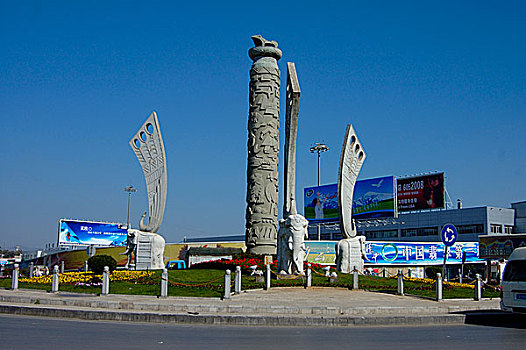 雕塑,正面,国际机场,昆明,云南,中国,十一月,2006年