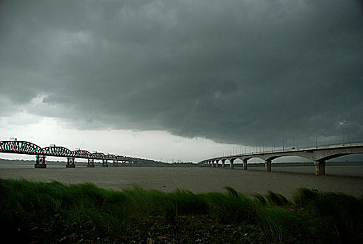 铁路桥,沙阿,公路桥,孟加拉,六月,2008年