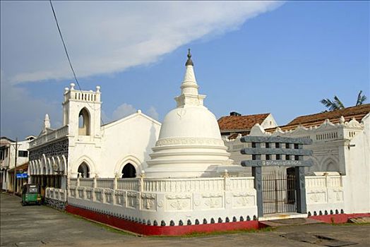 佛教,白色,佛塔,庙宇,堡垒,加勒,斯里兰卡,南亚,亚洲