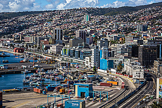 俯视,港口,瓦尔帕莱索,智利