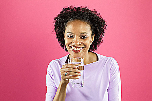 肖像,中年,女人,饮用水