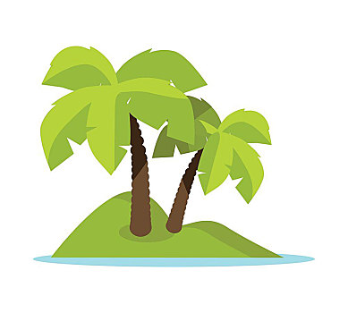 热带,岛屿,概念,矢量,插画,旗帜,主题,设计,暑假,休闲,海岸,广告,小,荒芜,绿色,海洋,棕榈树,白色背景