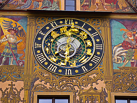 市政厅,涂绘,建筑,钟表,乌尔姆,巴登符腾堡,德国,欧洲