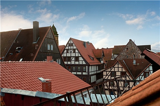 风景,上方,砖瓦,屋顶,半木结构房屋,德国