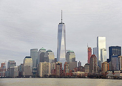 天际线,金融区,曼哈顿,一个,世贸中心,自由,塔楼,建筑,新世界,贸易中心,纽约,美国,北美