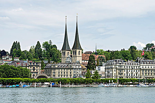 霍夫教堂,教堂,尖顶,历史,地区,风景,琉森湖,瑞士,欧洲
