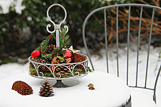 金属,点心架,自然,装饰,小玩意,雪,花园桌