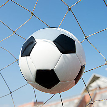 足球,进球,隔绝,蓝色背景,天空,背景