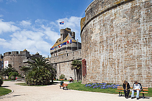 法国,布列塔尼半岛,圣马洛,堡垒,城墙