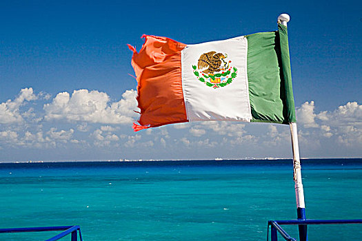 北美,墨西哥,科苏梅尔,墨西哥国旗,飞,渡轮,干盐湖,卡门