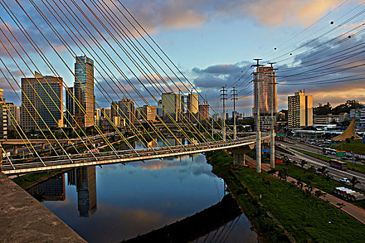 吊桥,圣保罗,巴西,落日