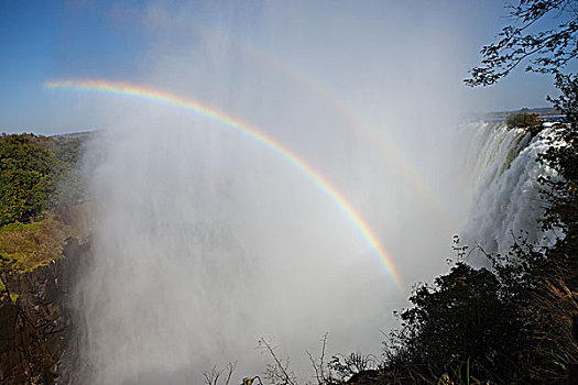 一对,彩虹,赞比亚,维多利亚瀑布