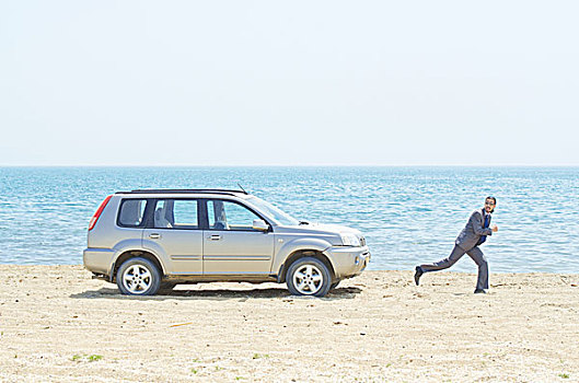 男人,汽车,海边