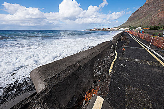 道路,损坏,海洋,海浪,大帝谷,加纳利群岛,西班牙,欧洲