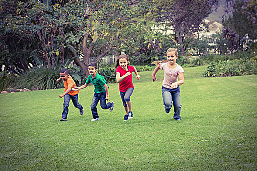 高兴,儿童,跑,草,公园,区域