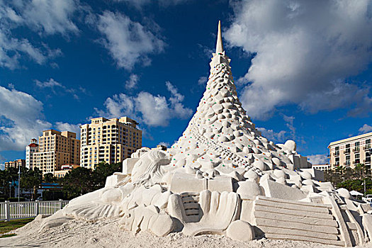 美国,佛罗里达,西棕榈滩,圣诞季节,沙雕