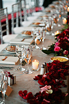 婚宴餐桌,装饰,茶烛,红玫瑰