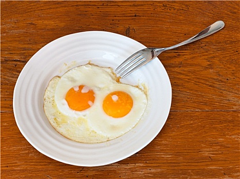 早餐,两个,煎鸡蛋,白色,盘子