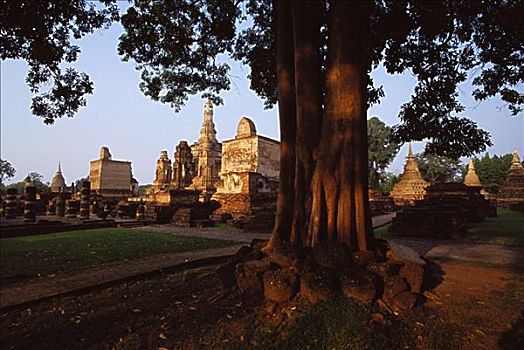 特写,庙宇,背景,寺院,素可泰,泰国