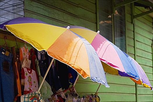 三个,伞,衣服,服装店,洞,海湾群岛,洪都拉斯