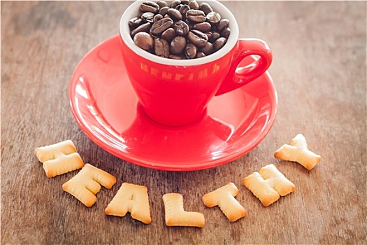健康,字母,饼干,红色,咖啡杯