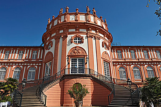 宫殿,巴洛克,建筑,三个,翼,威斯巴登,黑森州,德国,欧洲