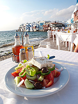 希腊沙拉,就餐,场景,希腊,岛屿,米克诺斯岛