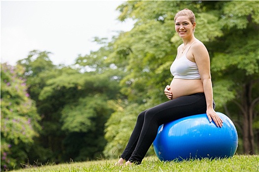 孕妇,腹部,瑞士人,健身,球,锻炼,公园