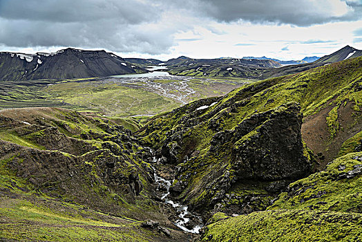冰岛,湿地,湖,青山,斜坡