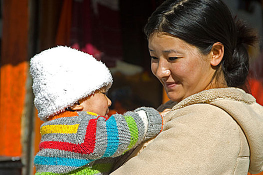 母亲,孩子,廷布,不丹,十一月,2007年