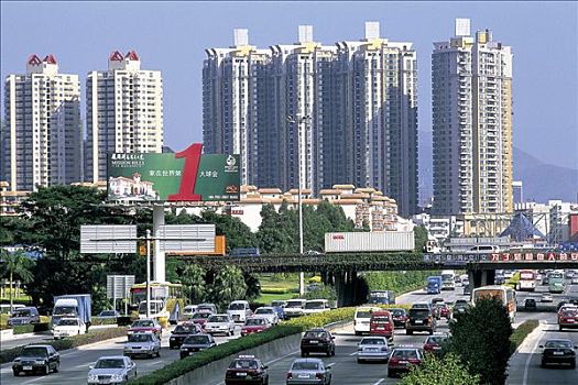 省,深圳,现代,公路,交通,高层建筑,公寓