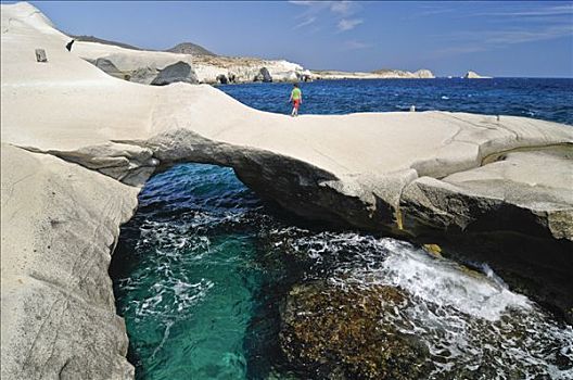 岩石构造,石桥,基克拉迪群岛,希腊,欧洲