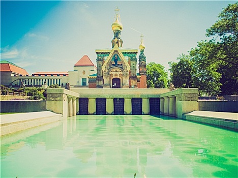 复古,看,俄罗斯,小教堂,达姆施塔特