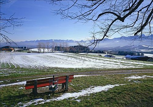 初冬,正面,山峦,上巴伐利亚,德国,欧洲