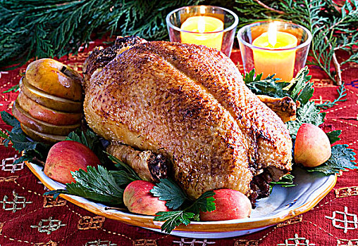 烤鸭,苹果,苹果白兰地,圣诞节